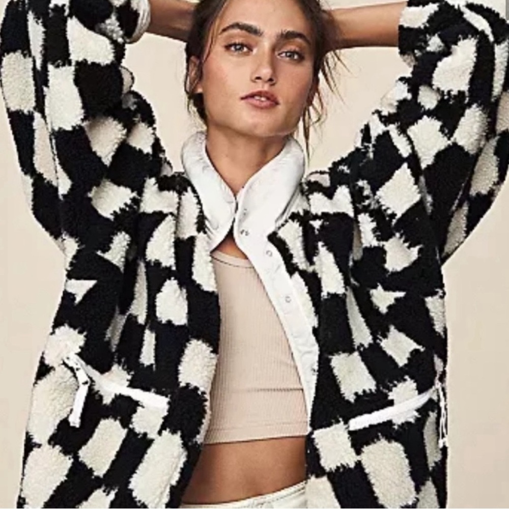 Free People Black and White Checkered Jacket